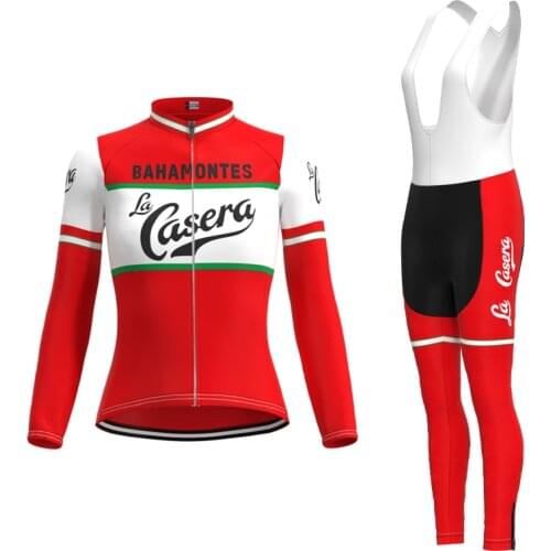 1973 Competition Spain La Casera Team Retro Woman Cycling Jersey Long sleeve Set Triathlon Jersey Outfit maillot ciclismo mujer