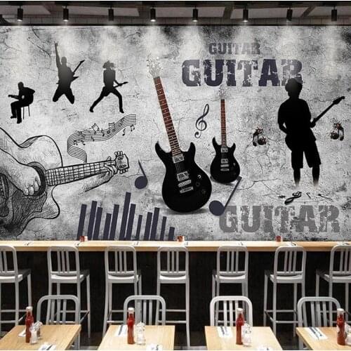 Custom 3D Mural Wallpaper Retro Hand Painted Music Theme Wallpaper Guitar Graffiti Cement Wall Fresco Restaurant KTV Bar Murals