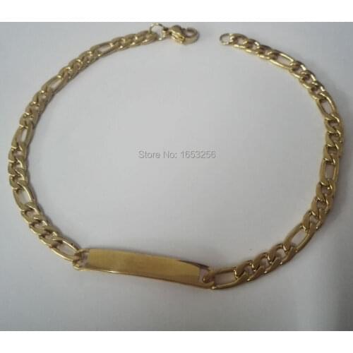 Wholesale price 5pcs Lot Gold stainless steel Fashion thin figaro Chain Women Men ID Bracelet Bangle 4.5mm 9 inch