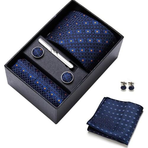 6pcs Extra Long Business Necktie Dating Meeting Men Ties Set Party Polyester Cufflink Clip With Box Pocket Square Wedding Gift