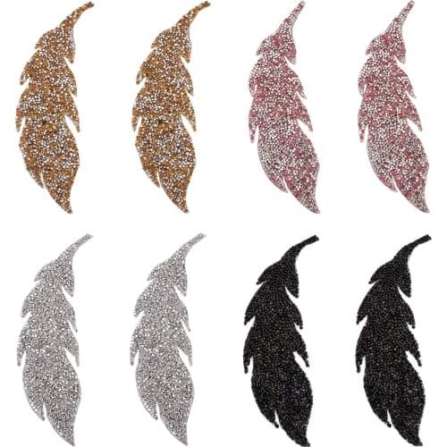 Glitter Hotfix Rhinestone, Hot Melt Adhesive on the Back, Costume Accessories, Leaf, Mixed Color, 190x65x2.5mm, 8pcs/set