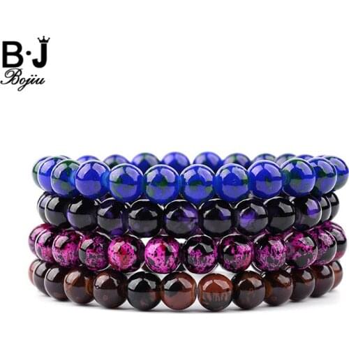 BOJIU 4 Colors Boho Round Glass Beads Bracelet For Women Trendy 8mm Ball Beads Bracelet Femme Jewelry Female Best Gift BC203