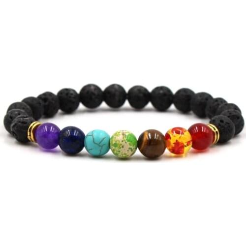 Hot Natural Black Volcanic Lava Stone Distance 7 color beads Bracelets Bangles for Men and Women Charm Jewelry fashion Pulseras