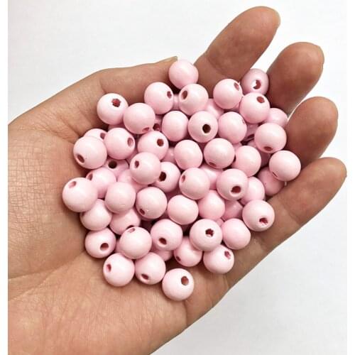 Popular 10mm 8mm Wooden Beads Round Ball Wood Spacer Charm For DIY Jewelry Making Handcrafts 100Pc/Set Wholesale Baby Pink Color