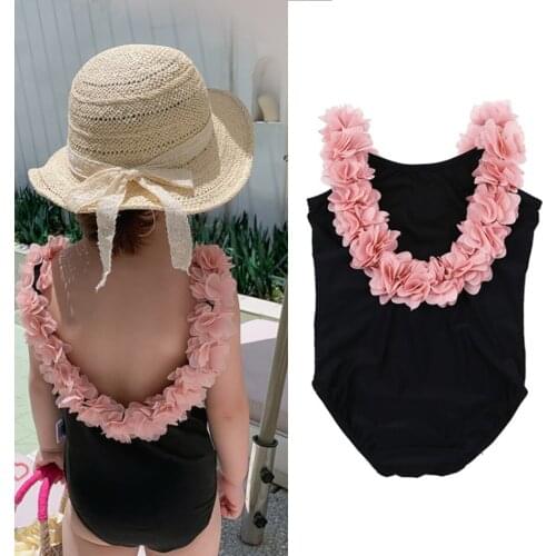 Toddler Baby Girls Kids Flower Swimsuit Fancy One-Piece Swimwear 2~9Y Girl Beach Dress Wear Fashion Korean Bikini Kids Clothes