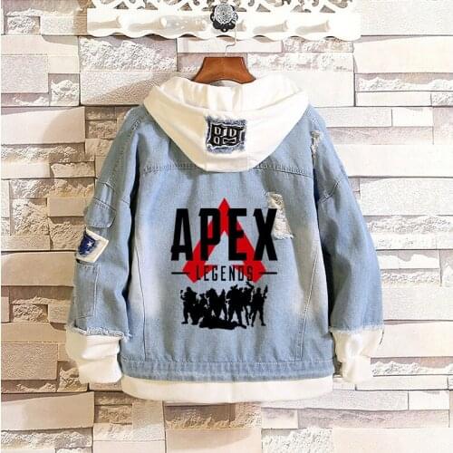 New Apex Legends Denim Jacket Mens Hooded Slim Fit Streetwear Jean Long Sleeve Casual Outerwear Autumn Jacket Coat for Men Women