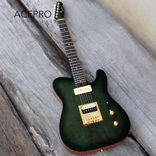 Green Burst ACEPRO Electric guitar, Spalted Maple top, White Pearl tuners, Abalone dots inlays, Gold Hardware