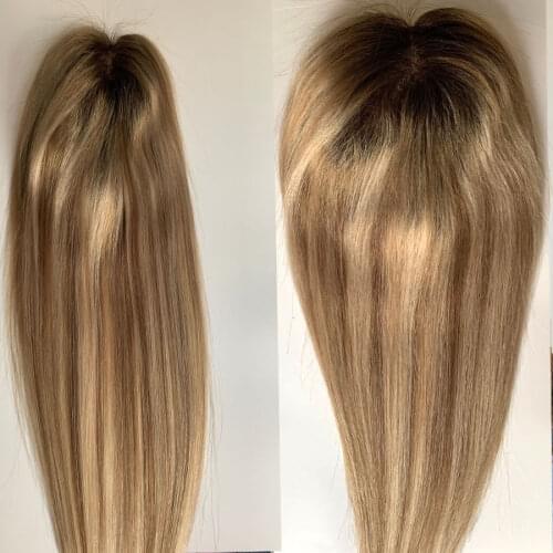 Highlight Color Women Toupee Blonde Brown Remy Hair Toppers Human hair Toupee Natural Hairpiece Clip In Hair Accept Customed