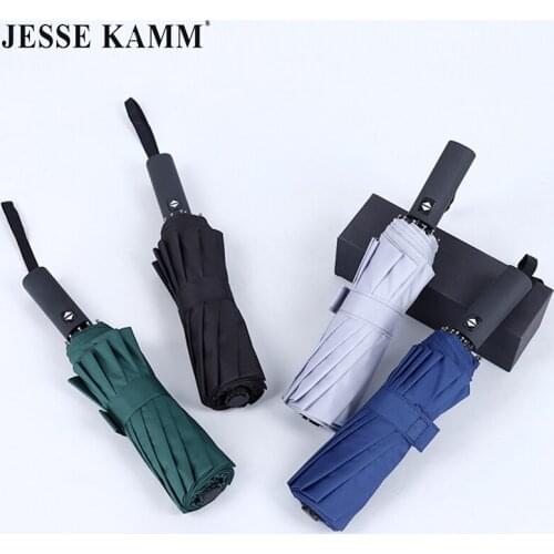 JESSE KAMM 115CM 12 Spokes Fully Automatic Umbrella Three Folding 210tT Pongee Strong Windproof Umbrella For Business Men Women