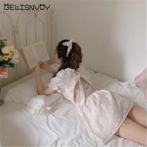 Summer Japanese Lolita Style Sweet Dress Women Vintage Backless Short Sleeve Ruffles Party Mini Dress Elegant Fairy Slim Dresses