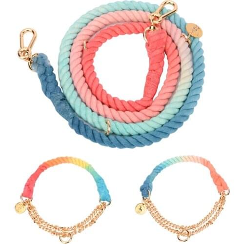 Hotsale Pet Dog Multi-function Hand-woven Gradient Collar Necklace Outdoor Dog Universal Traction Rope Pet Products