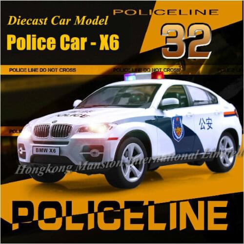 1:32 Scale Alloy Diecast Metal Police Car Model For TheBMW X6 Collection Model Pull Back Toys Car With Sound&Light - White