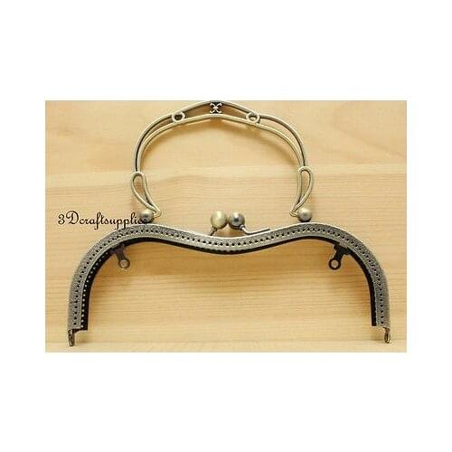 Metal purse frame sew on clasp clip anti bronze 7 1/2 inch X 3 inch D50