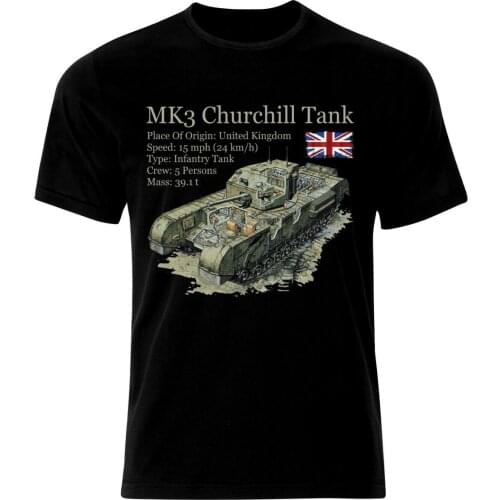 MK 3 Churchill Tank Panzer Armure WW2 Army was UK Mens summer blueprint cotton T shirt
