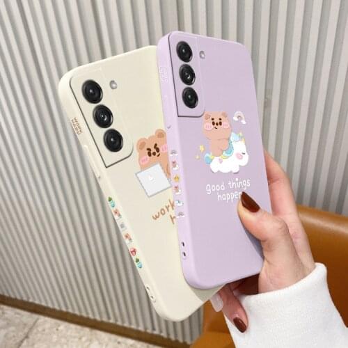 Soft Cute Bear Phone Case For Samsung Galaxy S21 S20 FE S10 Note 20 10 Ultra Plus A72 A52 A42 A32 A71 A51 A41 A31 A21S Cover