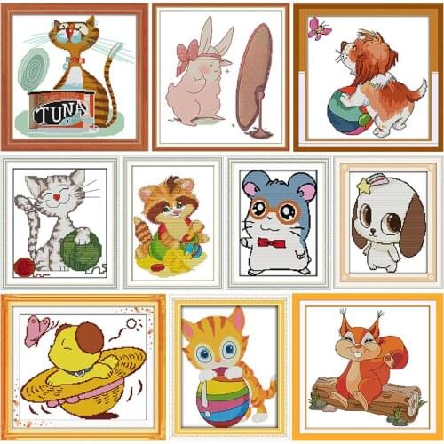 Lovely Cat DIY Needlework Crafts Handmade 14CT 11CT Counted Stamped Cross Stitch Embroidery Kit Cotton Thread Printed Canvas Set
