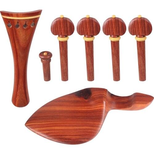 7-Piece Redwood Violin Parts Set Includes 1 Tailpiece 1 Chin Rest 4 Tuning Pegs 1 Endpin Accessories for 4/4 Violin