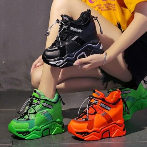 New 2019 Women Platform Boots Autumn Breathable Wedges Casual Boots 10CM High Heels Thick Sole Sneakers Woman Deportivas Mujer