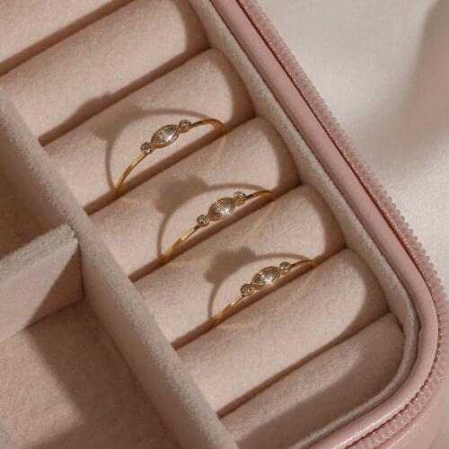 2021 New Elegant Super Thin Ring Band Clear Tiny CZ Stone Paved Gold Rings For Women Ladies Wedding Party Jewelry