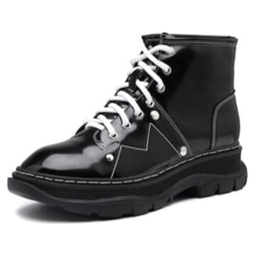 New womens short boots fashion leather round head lace-up thick-soled non-slip lightweight comfortable casual boots women