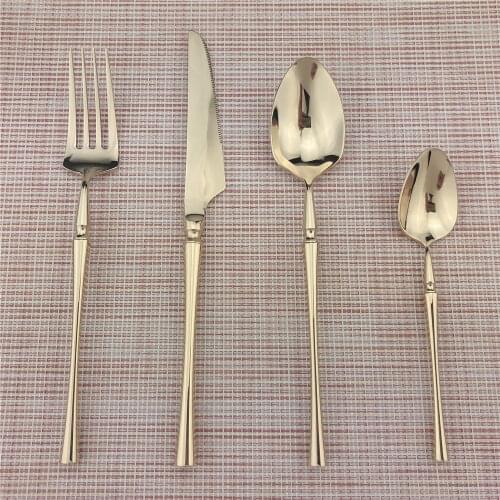 New High-grade Luxury Shiny Champagne Gold Cutlery Set Stainless Steel Dinnerware Set Dinner Steak Knife Fork Teaspoon Blue