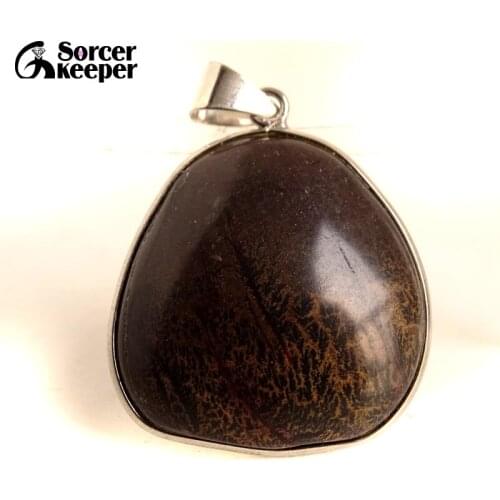 Collares Necklace & Pendants Natural Stone Brown Chinese Painting Stone With Leather Chain Fashion Bijoux Men IS204