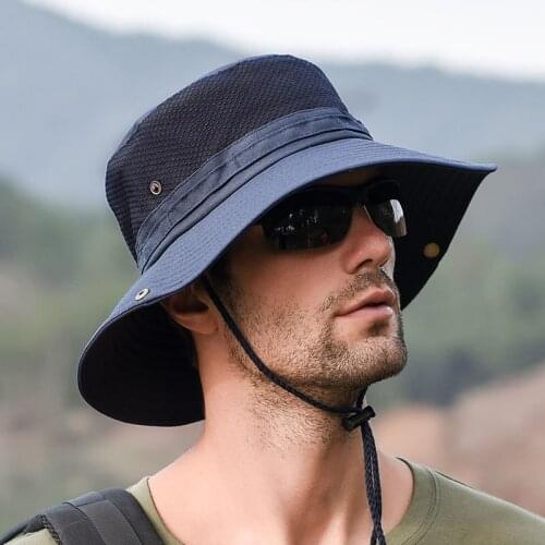 Casual Bucket Hats For Men Summer Mesh Boonie Hat UV Protection Male Sun Hats Outdoor Hiking Fishing Caps