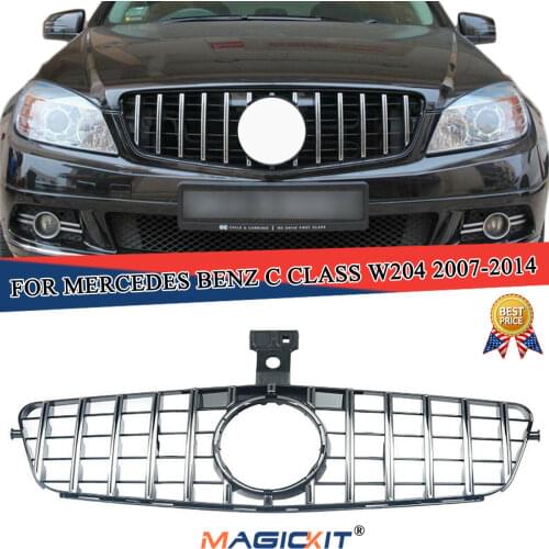MagicKit FOR MERCEDES C CLASS W204 GT R FRONT GRILLE GRILL 2008-2014 CHROME+ BLACK ABS