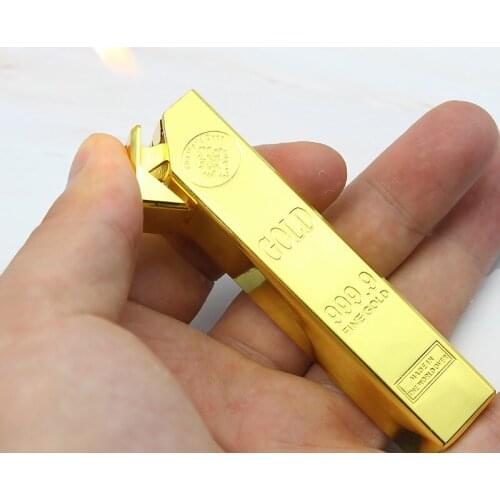 Luxury 999 Gold Brick Lighter Compact Jet Gas Torch Lighter Inflated Butane Bullion Oil Metal Grinding Wheel Cigar Lighter