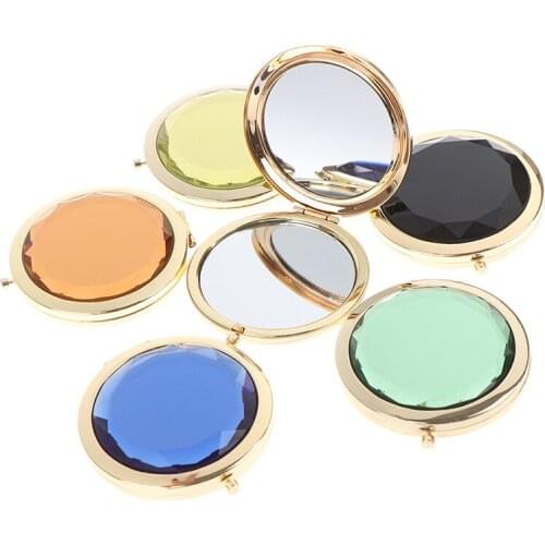 GU90 1Pc Luxury Crystal Makeup Mirror Portable Round Folded Compact Mirrors Pocket Mirror Making Up for Personalized Gift