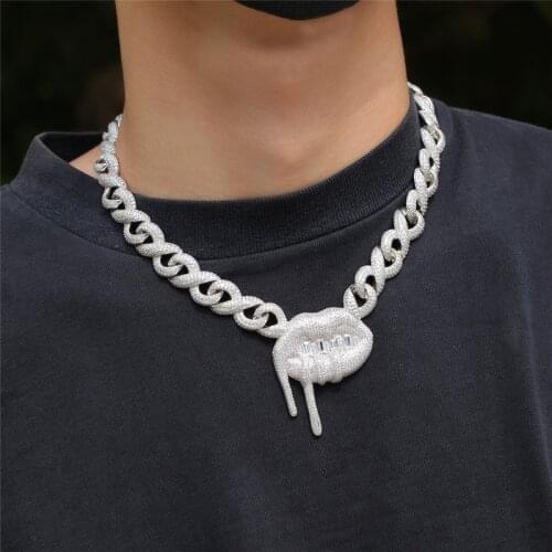 Luxury Hip Hop Party Jewelry Iced Out Cubic Zircon Lips Pendant With Bling Infinity Miami Cuban Chain Charm Choker
