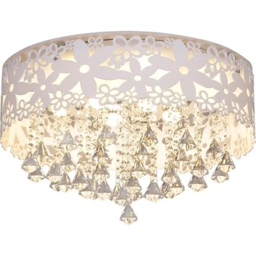Modern LED crystal Living Room Ceiling Light Romantic White Flower Hollow Out Bedroom Ceiling Lamp Study Room Round Plate Lights