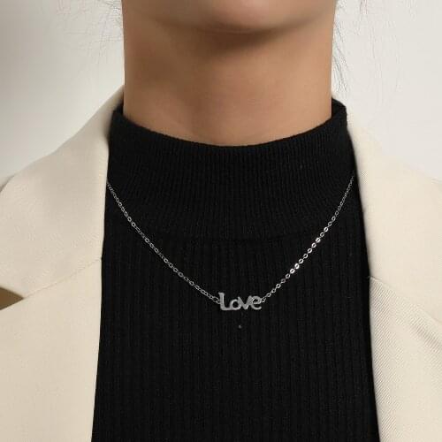 Alloy LOVE Letter Pendant Necklace for Women Silver Color Clavicle Chain Short Necklaces Female 2021 Fashion Jewelry New