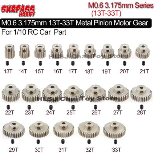 Surpass Hobby 1PCS M0.6 3.175mm 13T-33T Metal Pinion Motor Gear for RC 1/10 Car Motor