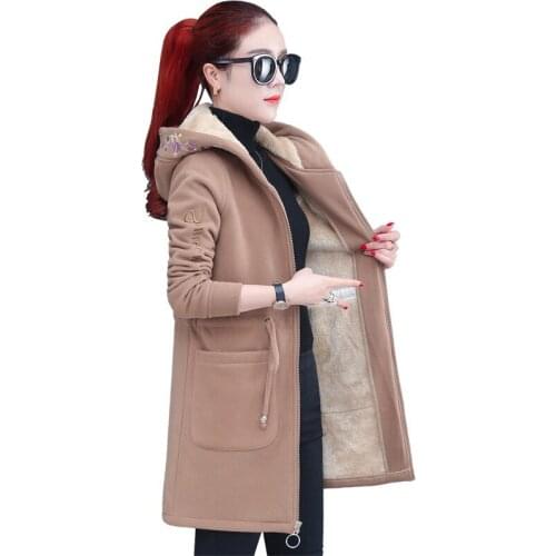 Thicken Add Velvet Womens Hooded Sweatershirts Fall Winter Plus Size zipper Cardigan long-sleeved Outwear Lady Lamb Woolen Coat