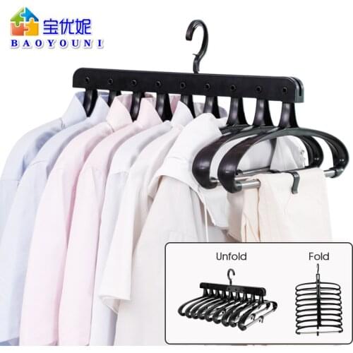 9 Tiers Trousers Hanger Rack Foldable Pants Hanger Wardrobe Clothes Organizer Coat Shirt Drying Hanger Plastic Stainless Steel