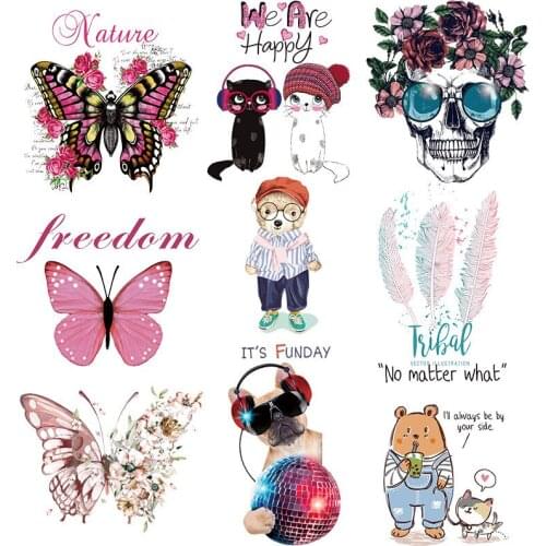 WhatIlife Fashion Trend Butterfly Print Heat Transfer Clothes Patches Iron On Animals Stickers For Kids DIY Bags Decor Appliques