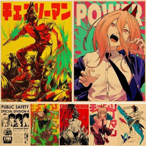 Japanese Anime Manga Chainsaw Man Posters Kawaii Makima Pochita Graphic Kraft Paper Print Wall Stickers Home Decoration Painting
