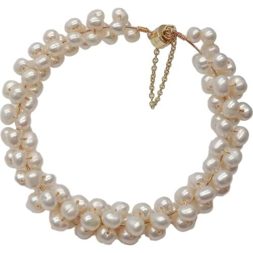 YYGEM natural 4mm Round Cultured White freshwater Pearl Wrap Bracelet magnet clasp luxury for women