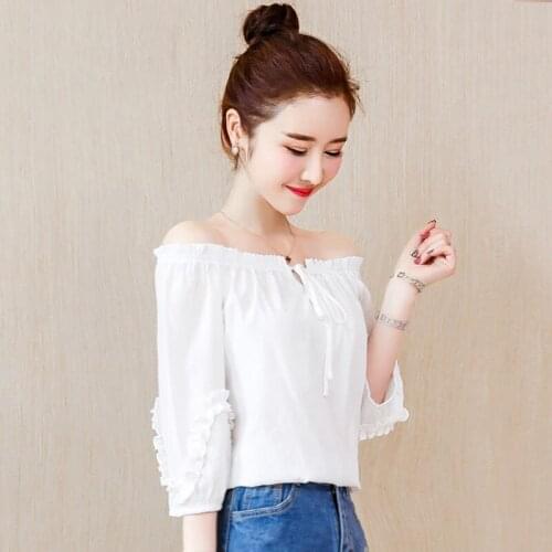 Women Spring Summer Style Chiffon Blouses Shirts Lady Casual Slash Neck Short Sleeve Chiffon Blusas Tops ZZ538
