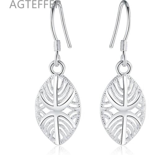 AGTEFFER 925 Sterling Silver Leaves Drop Earrings For Women Lady Wedding Engagement Party Fashion Jewelry