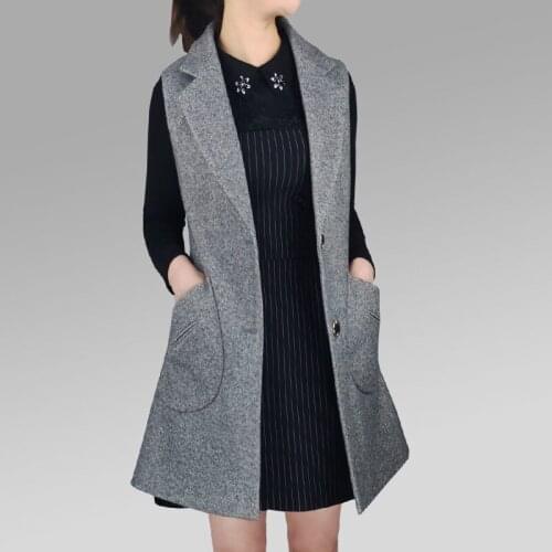 Large Size Suit Vest Female Spring and Autumn New Korean Sleeveless Woolen Blazer Waistcoat Long Loose Wild Vest Jacket f2214