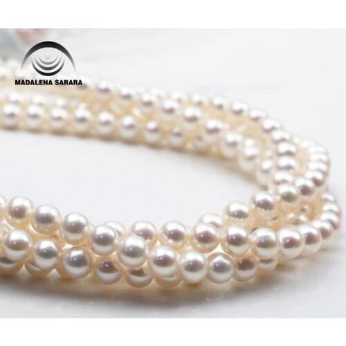MADALENA SARARA AAAA Freshwater Pearl Necklace Strand Natural White Micro Flaw Perfect Round 8.5-9.0mm Women Jewelry Making