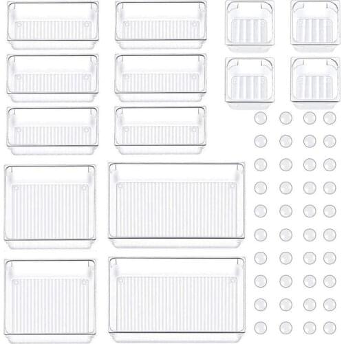14 Pack Drawer Dividers 4-Size Clear Storage Boxes Divider Make-Up Organiser for Home Office Kitchen Makeup