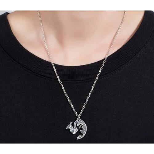 2Pcs Deer Puzzle Disc Pendant Alloy Clavicle Chain Necklace Couple Lover Gift Chain Necklace Couple Lover Gift Chain Necklace Co