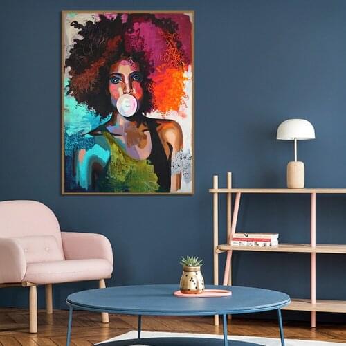 Abstract African Girl With Letters Wall Unstretched Painting Decoration Graffiti Art Canvas Modern Home Decoration Painting