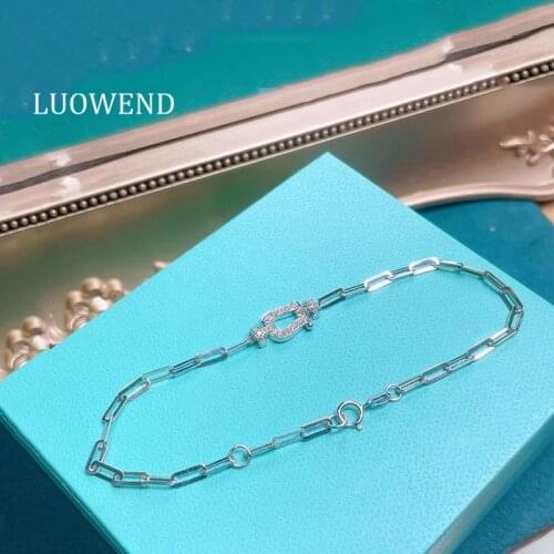 LUOWEND 100% 18K White Gold Bracelet 0.10ct Real Natural Diamond Bracelet Luxury INS Style Fine Jewelry Customize High Quality