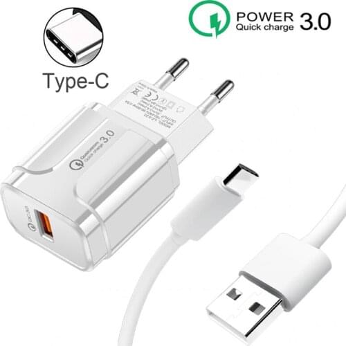 QC 3.0 Fast Phone Charger EU Plug For Samsung A71 A51 A31 A41 A70 A50 A30 Note 8 9 10 Pro Type-C USB Cable Travel Wall Adapter