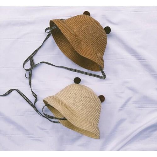 Children 's Straw Hat Summer New Pure Color Lovely Boys and Girls Basin Hat Outdoor Beach Sun Hat