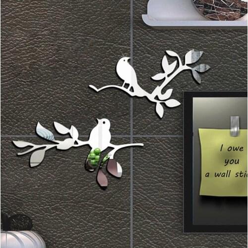 Diy 3D mirror bird branch wall decal sticker wall art room decoration home decoration childrens room wall sticker